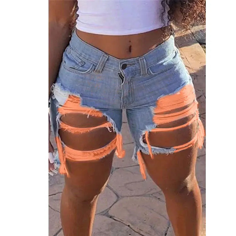2025 New Women'S Ripped Denim Shorts Fashion High Street Sexy Hot Girl Jeans Shorts S-2XL