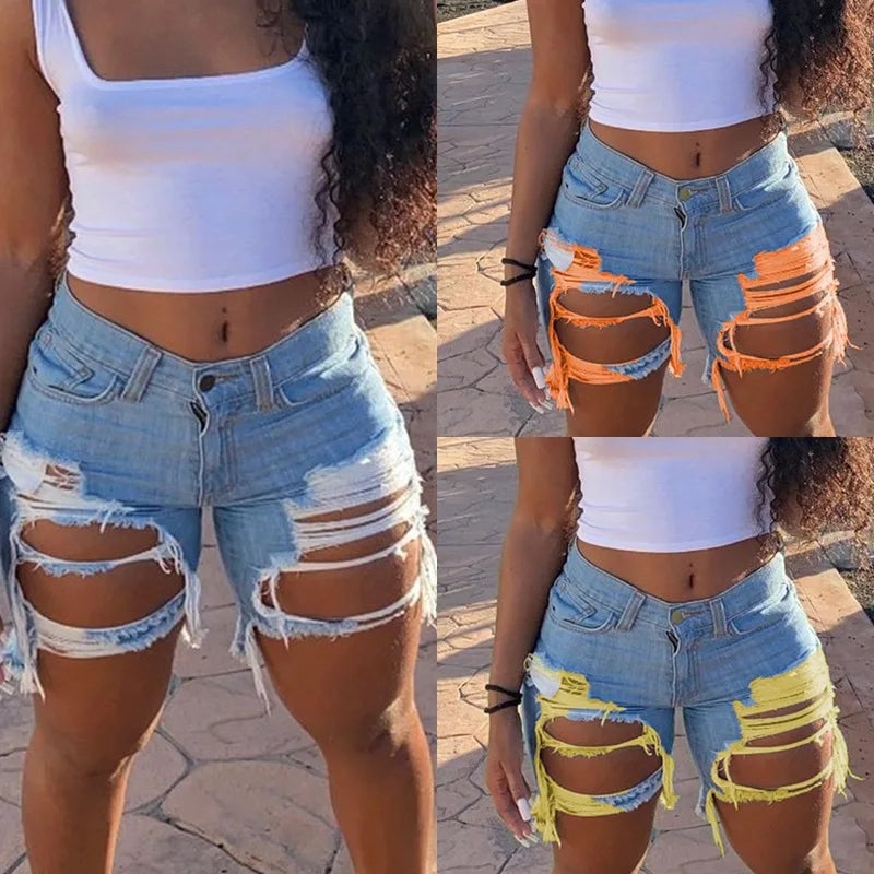 2025 New Women'S Ripped Denim Shorts Fashion High Street Sexy Hot Girl Jeans Shorts S-2XL
