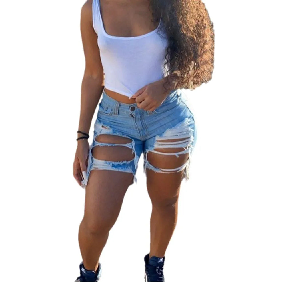 2025 New Women'S Ripped Denim Shorts Fashion High Street Sexy Hot Girl Jeans Shorts S-2XL